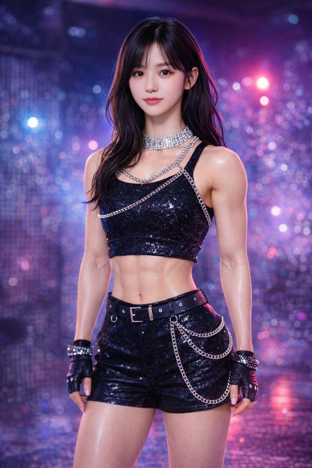 After - muscular K-pop idol stage look AI generated