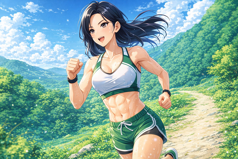 Anime style muscle girl AI image