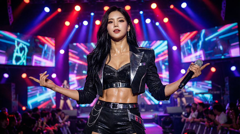 Muscular female idol concept photoshoot AI generated