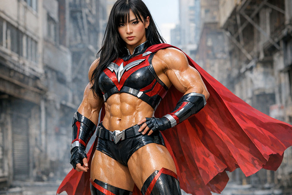 Muscular female idol superhero concept AI